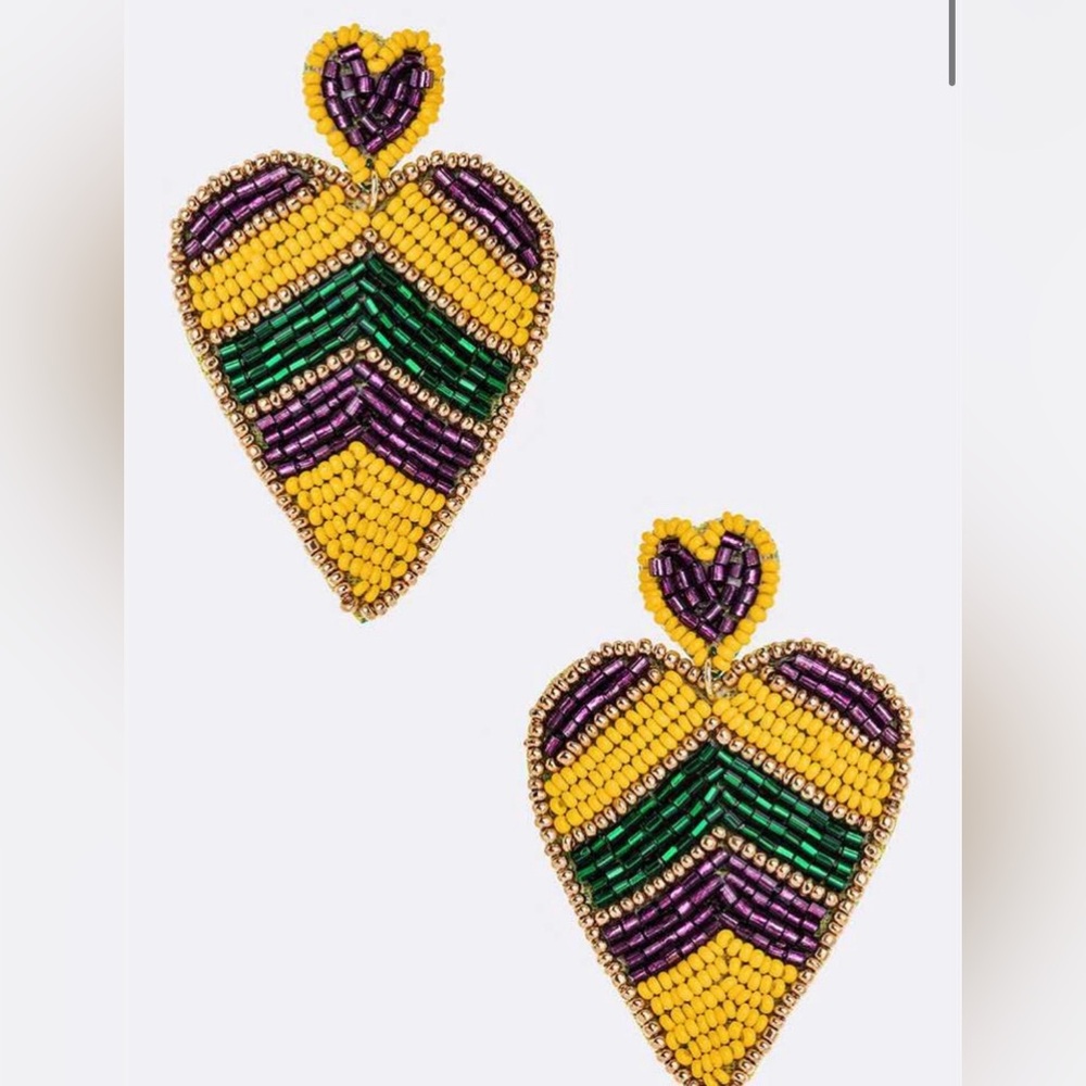 Heart Mardi Gras earrings
